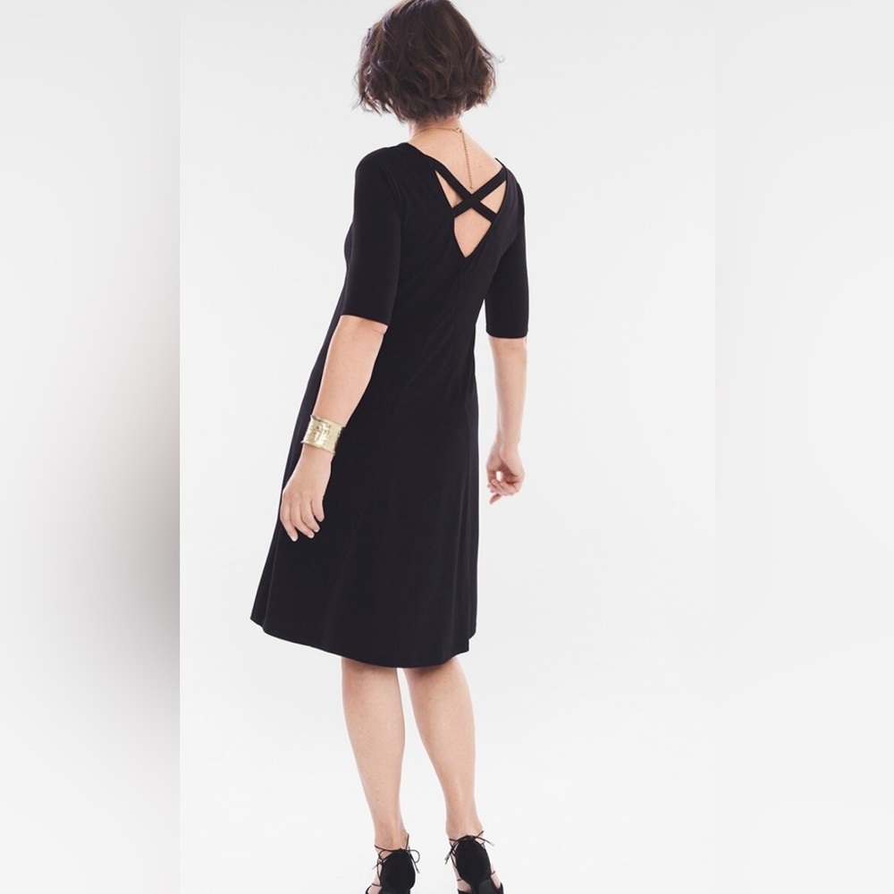 Chico’s Black V-Neck Criss-Cross Back Dress